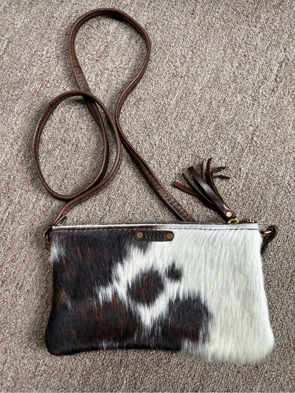 WG Wild Goose Brown & White Cowhide Crossbody Bag